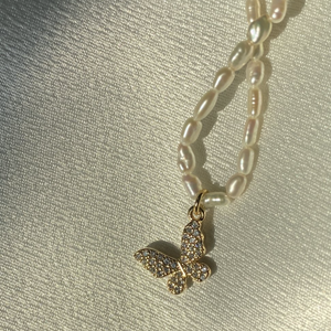 Swarovski Pavé Butterfly Pearl Necklace