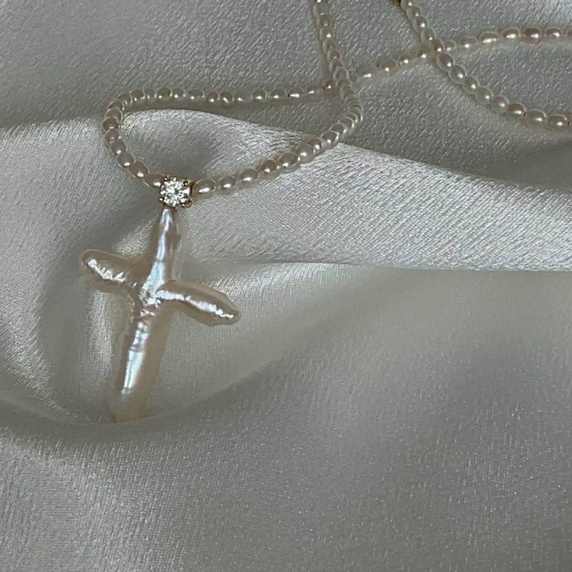 Pearl Cross And Swarovski Crystal Pearl Necklace