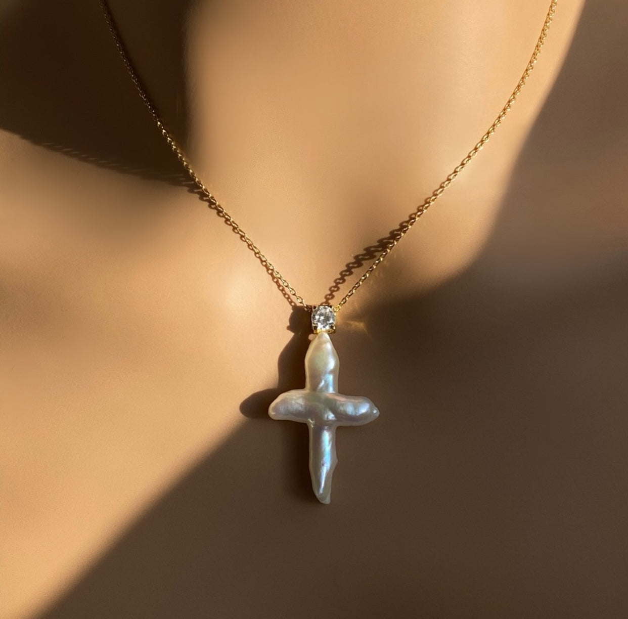 Pearl Cross And Swarovski Crystal Chain