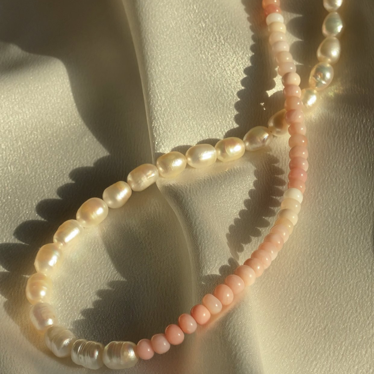 Pink Opal and Freshwater Pearl Necklace