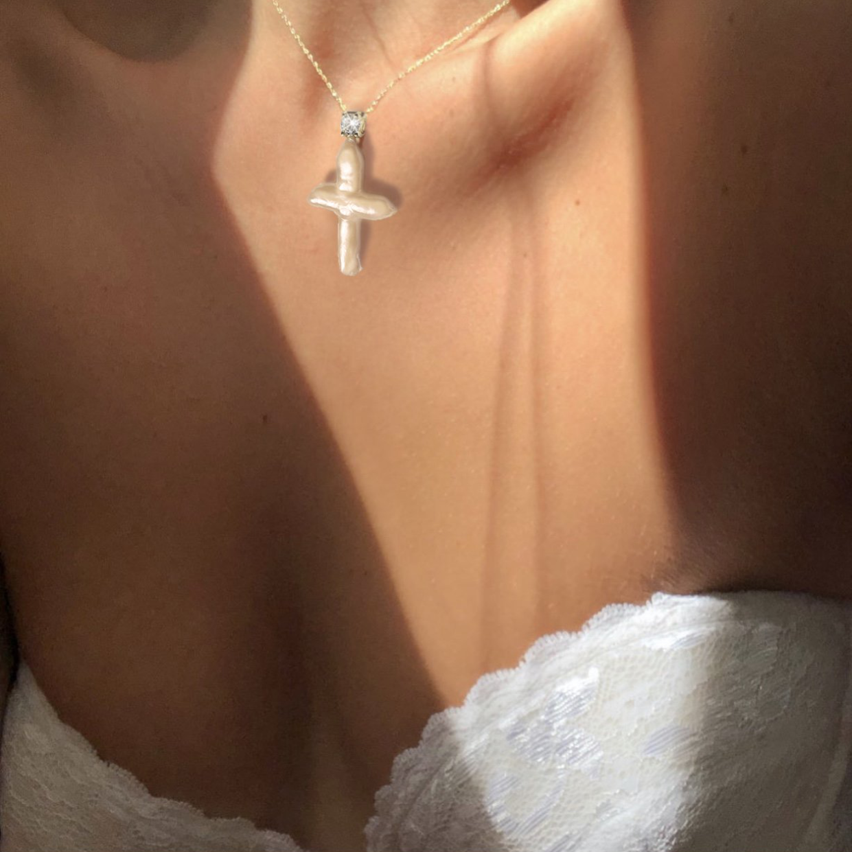 Pearl Cross And Swarovski Crystal Chain