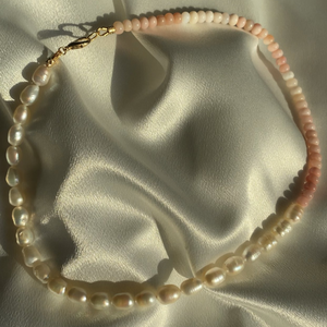 Pink Opal and Freshwater Pearl Necklace