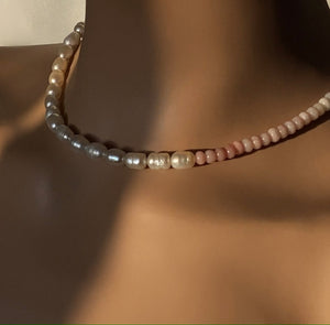 Pink Opal and Freshwater Pearl Necklace