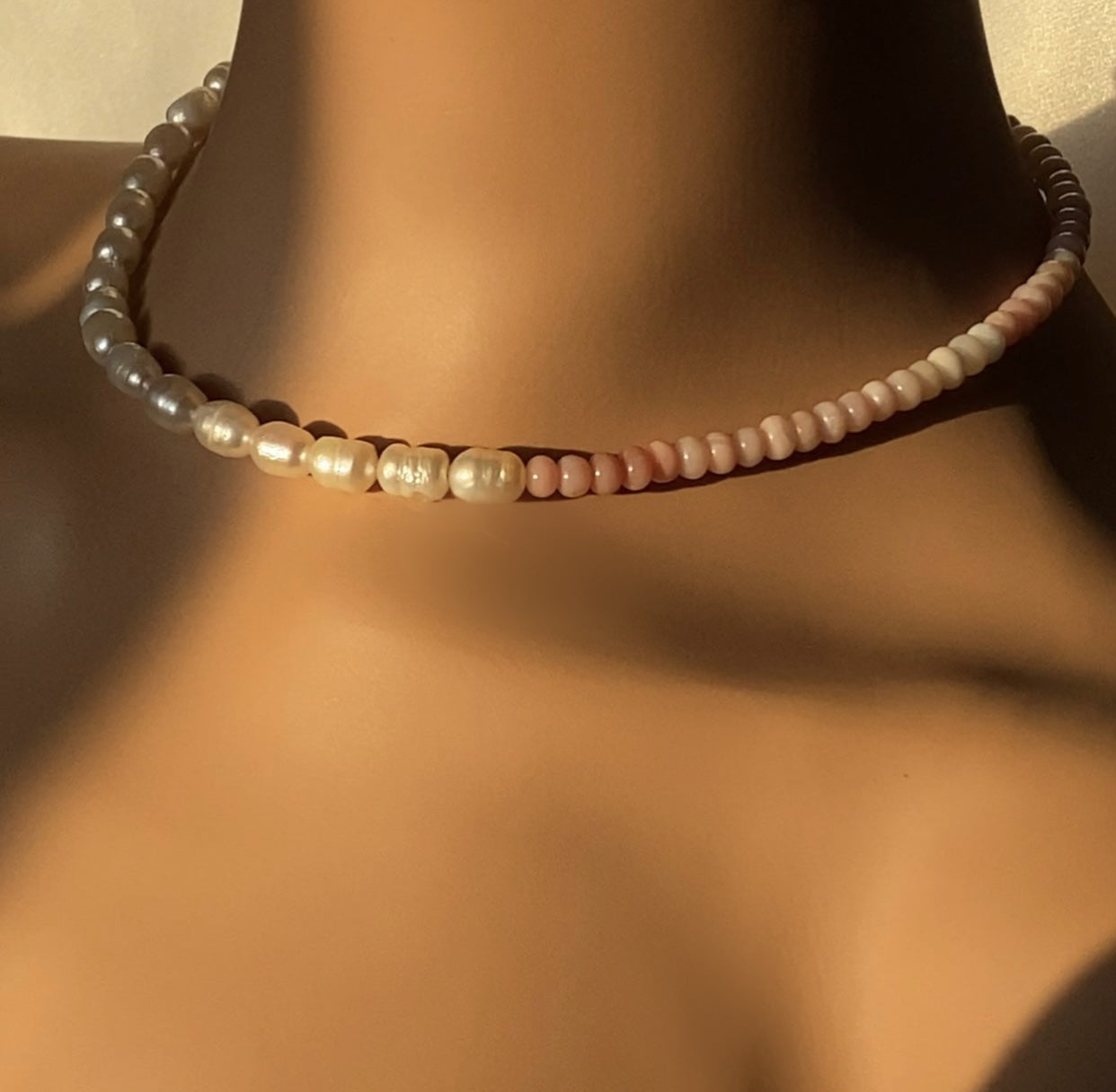 Pink Opal and Freshwater Pearl Necklace