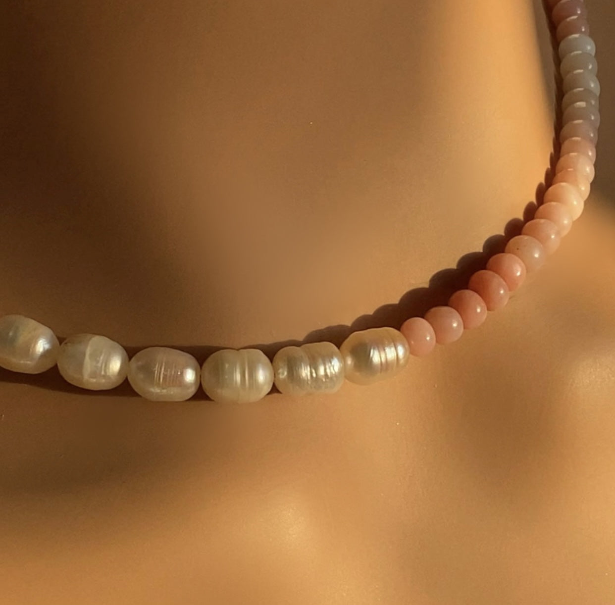 Pink Opal and Freshwater Pearl Necklace