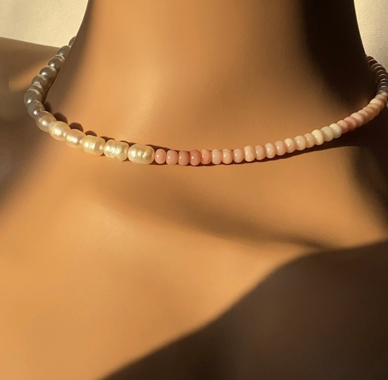 Pink Opal and Freshwater Pearl Necklace